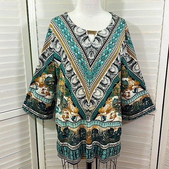 JM Collection Tunic Size 3X Paisley Bell Sleeve - Picture 3 of 13
